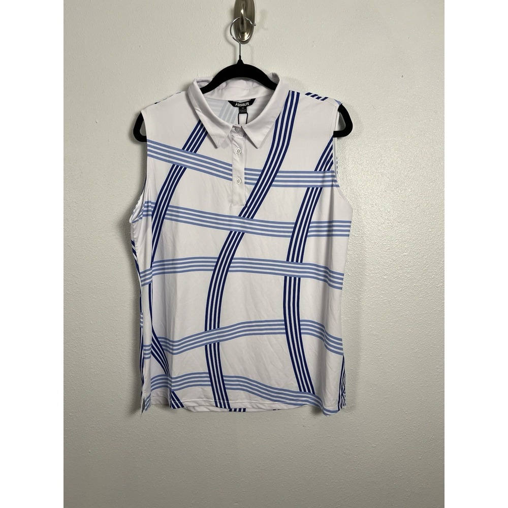 ACEGOLFS‎ Sleeveless Polo Shirt Women's 2XL White Blue Stripe Golf Tennis Top